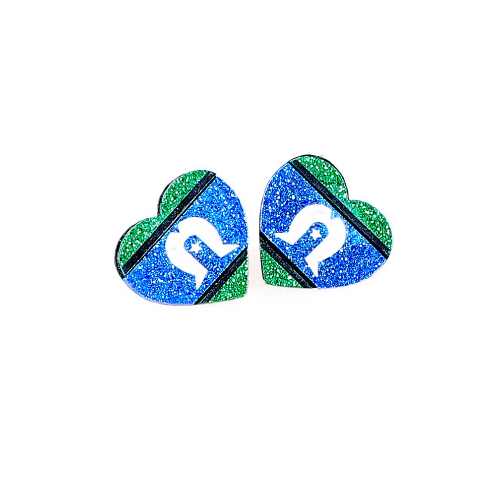 Indigenous pride heart studs with Torres Strait flag from Haus of Dizzy Australian Museum Shop Online