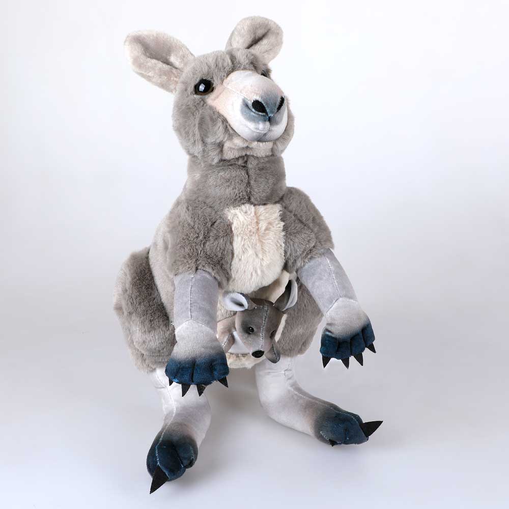 Kangaroo and joey plush toy made with recycled PET. Australian Museum Shop online