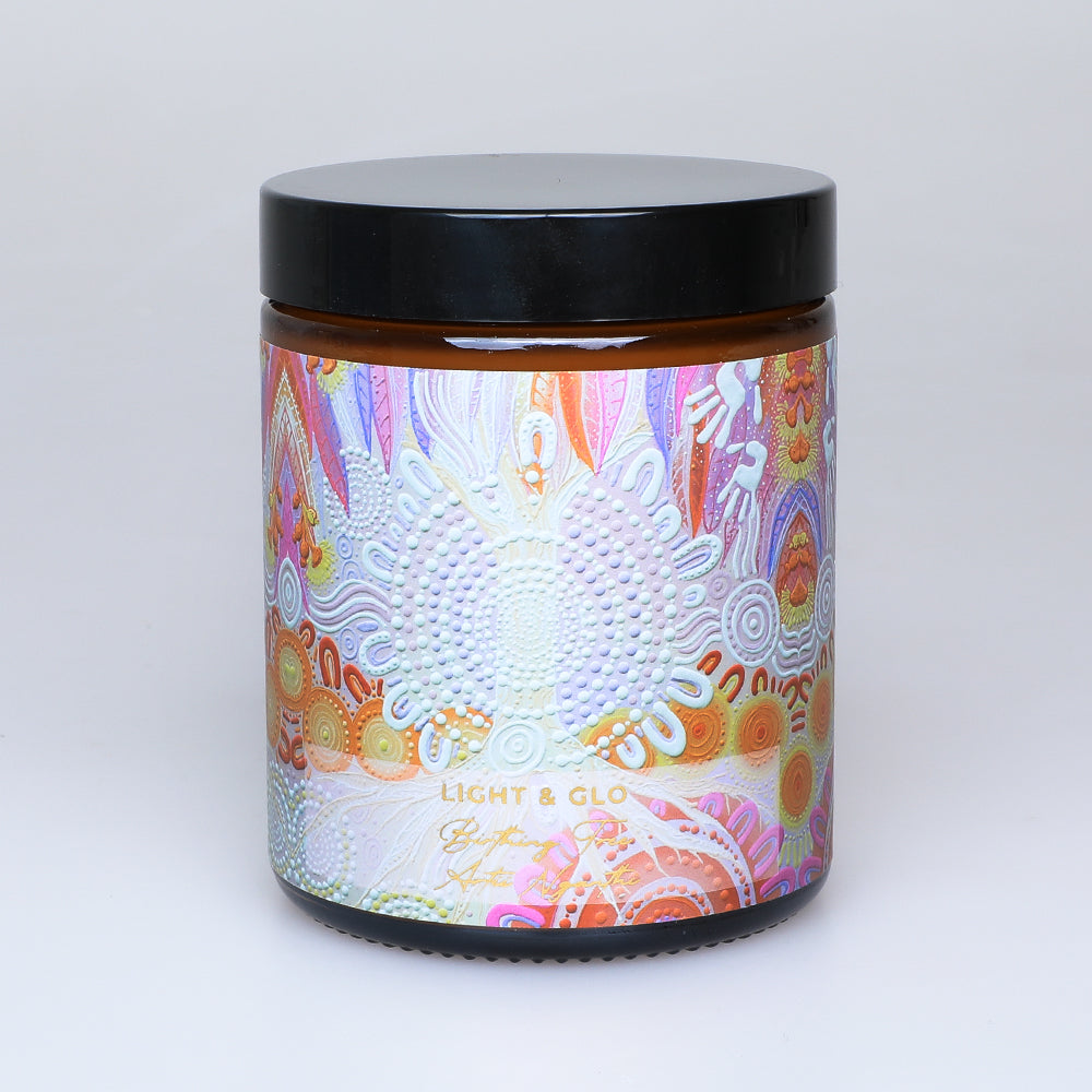 Fragrant candle with artwork by Chern'ee Sutton. Australian Museum Shop online