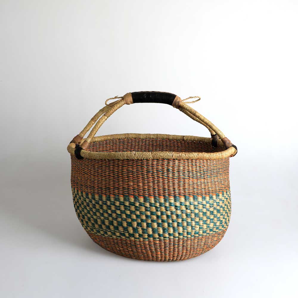 Ghanaian hand woven market basket photographed on white background Australian Museum shop online