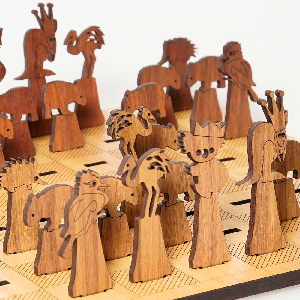 Australian animal chess set made from Australian wood