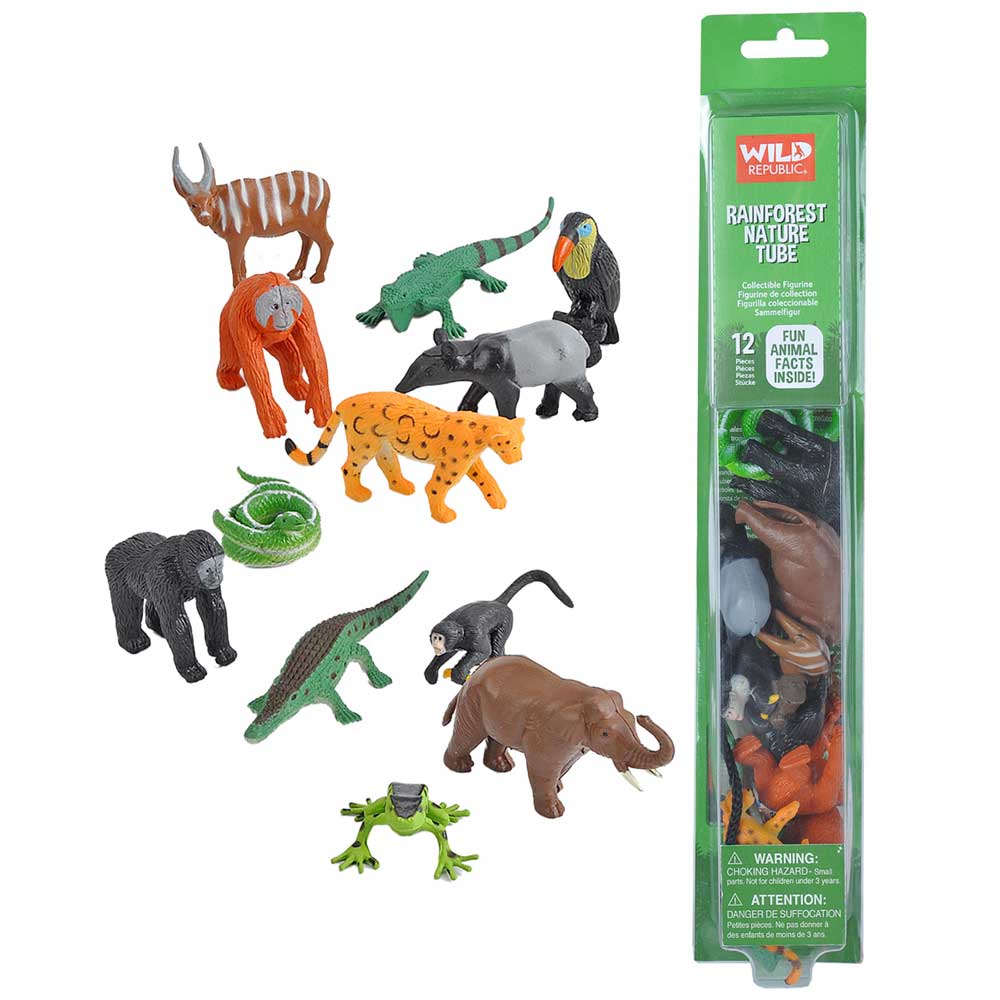 Rainforest nature tube with 12 animal figurines and a fun facts sheet Australian Museum shop onlinend 