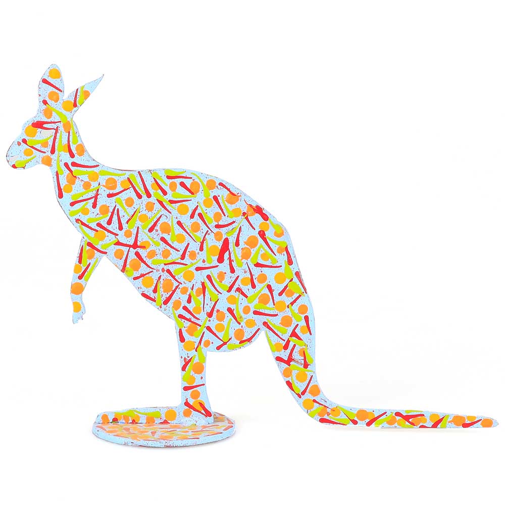 Tall metal seated kangaroo,  Warlukurlangu artists group, Australian Museum Shop online