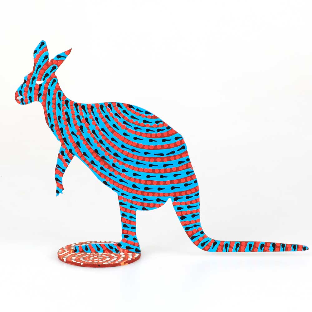 Tall metal seated kangaroo,  Warlukurlangu artists group, Australian Museum Shop online