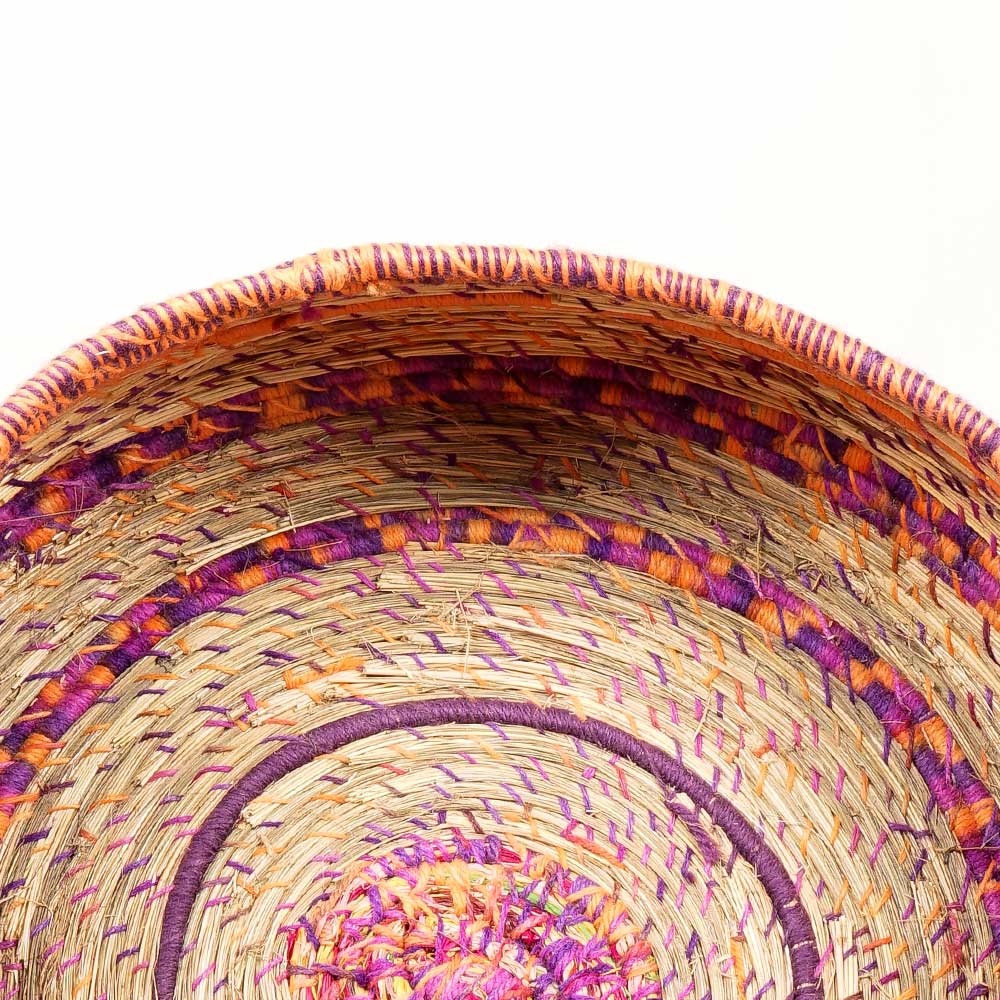Tjanpi desert weavers basket orange purple pink. Ann Cleary Farrall. Australian Museum Shop