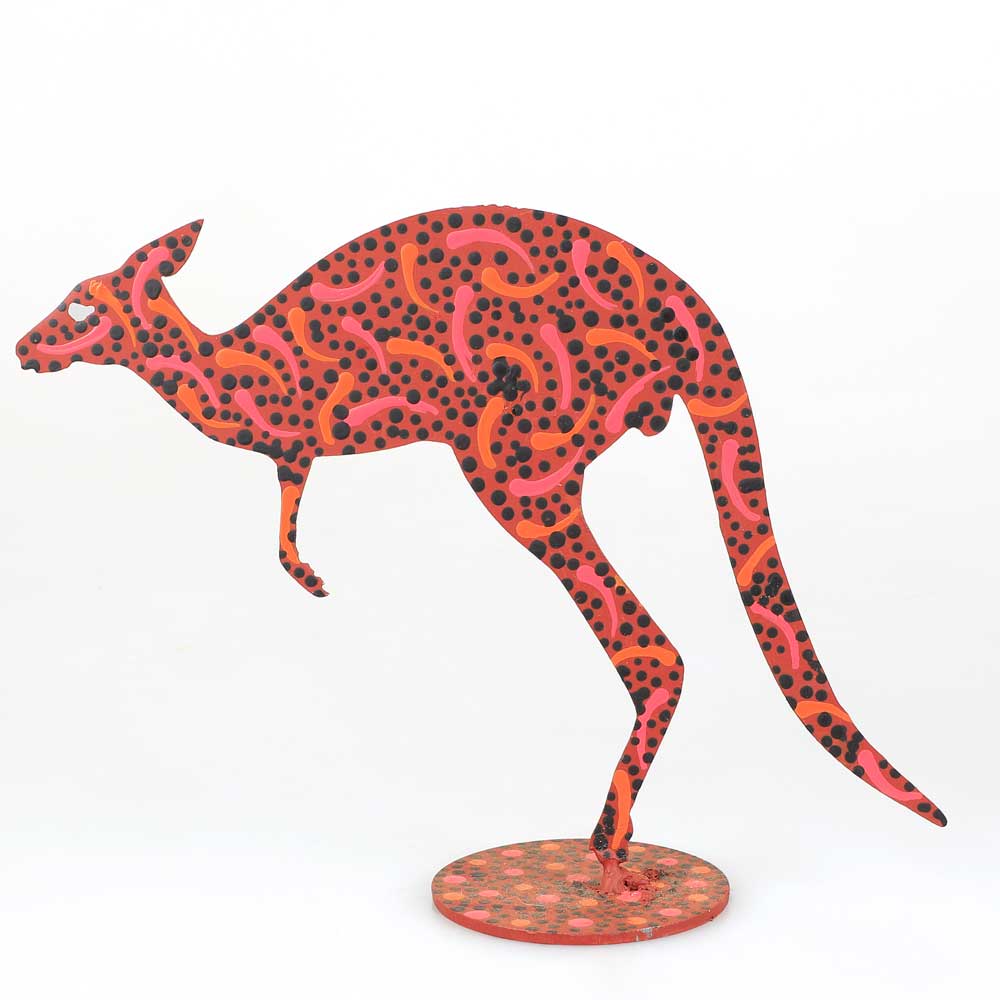 Metal leaping kangaroo hand painted by artists of the Warlukurlangu Artists group, Australian Museum shop online